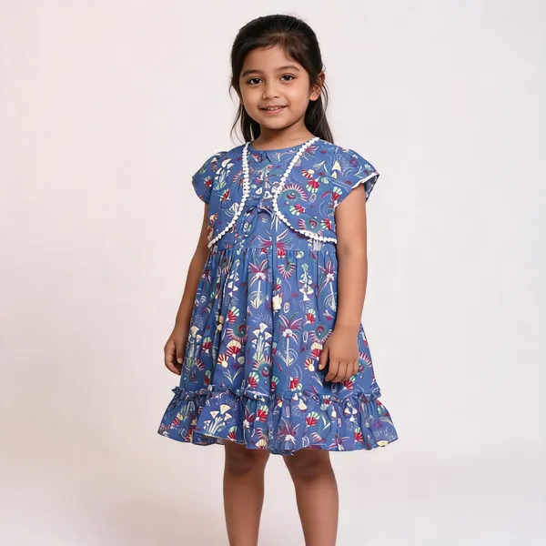Blue_Floral_Print_Cotton_Frock_With_Shrug_For_Baby_Girls