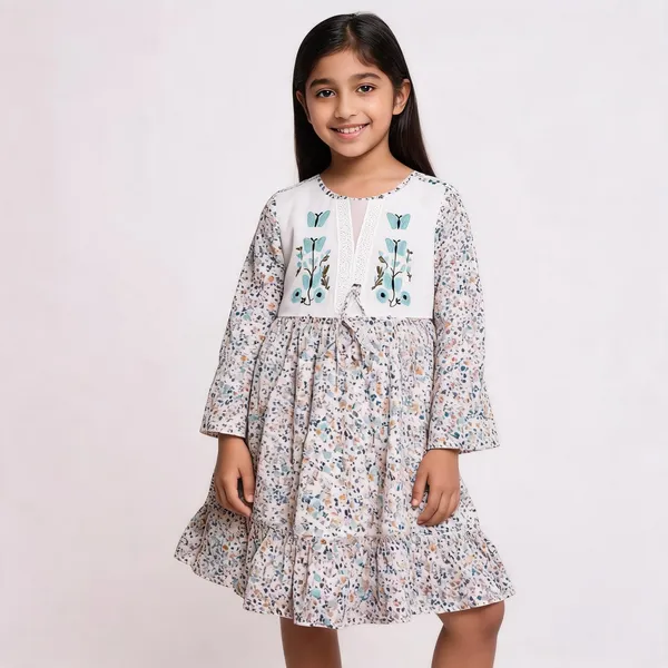 White_Floral_Print_Full_Sleeve_Frock_For_Girls