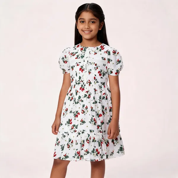 White_Floral_Print_Fit_And_Flare_Dress_For_Girls