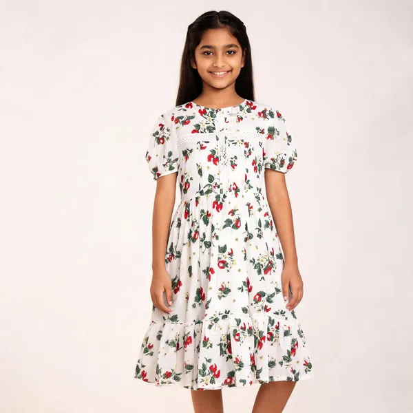 White_Floral_Print_Fit_And_Flare_Dress_For_Girls