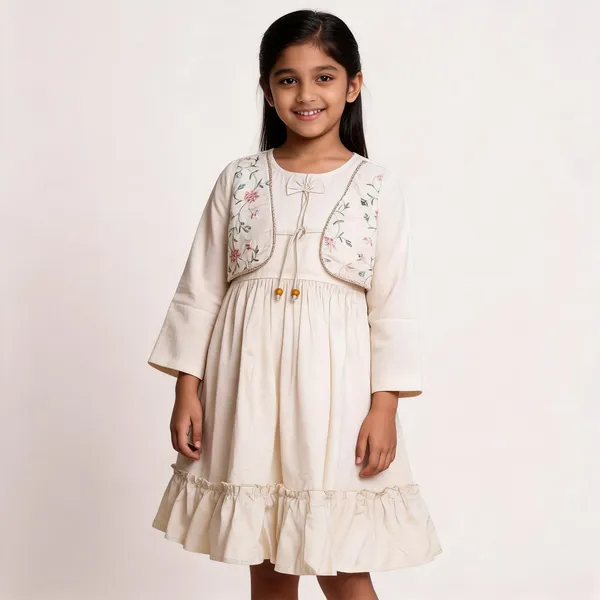 Cream_Floral_Embroidered_Ethnic_Dress_For_Girls