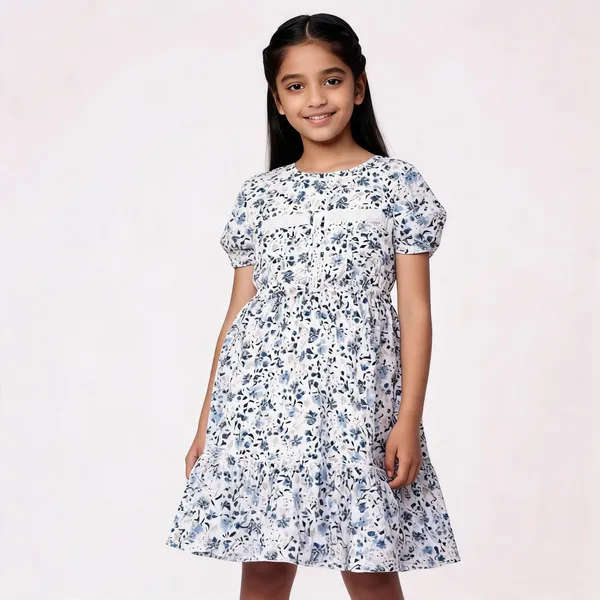 White_Floral_Print_Fit_And_Flare_Dress_For_Girls