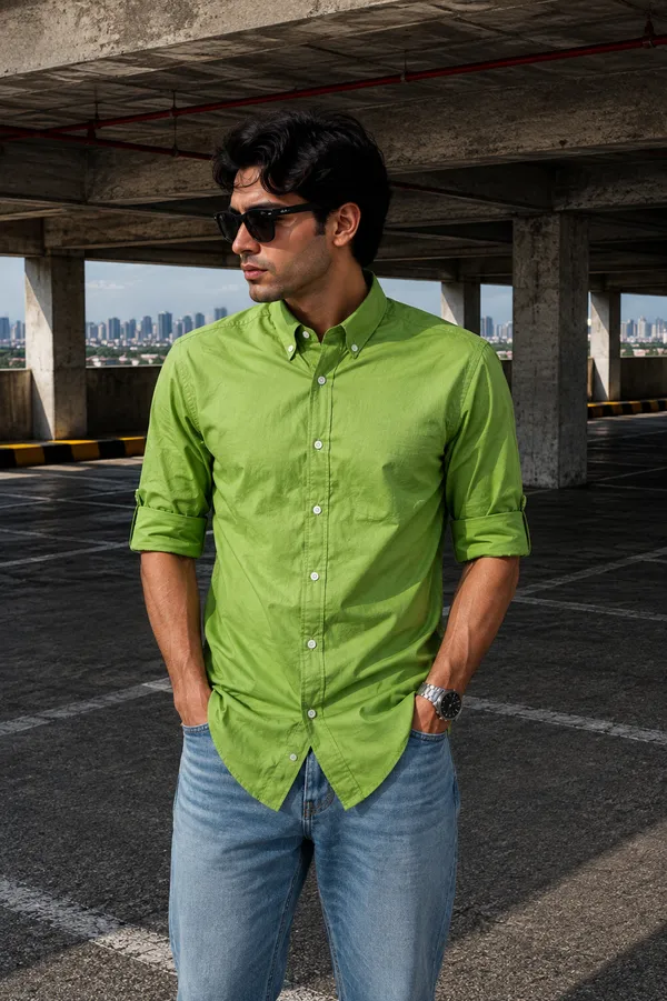 Basic_Causal_Shirt__Lime_Green_-_(_I_)
