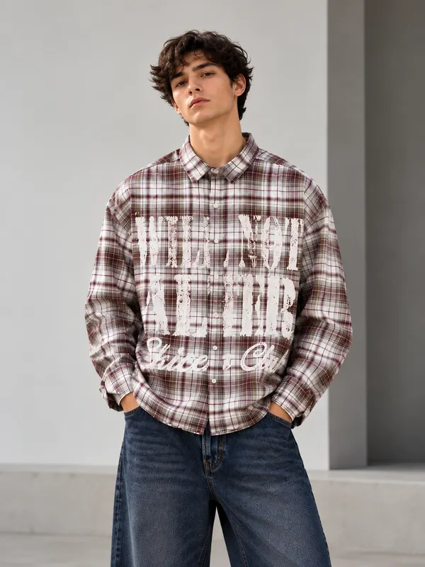 Plaid_Text_Shirt(Brown_white)