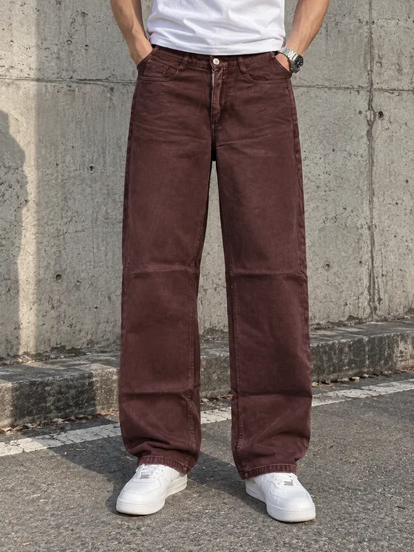 Maroon_Denim_Wide_Leg_Jeans_For_Men