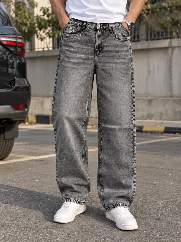 Black_Acid_Wash_Denim_Wide_Leg_Jeans_For_Women