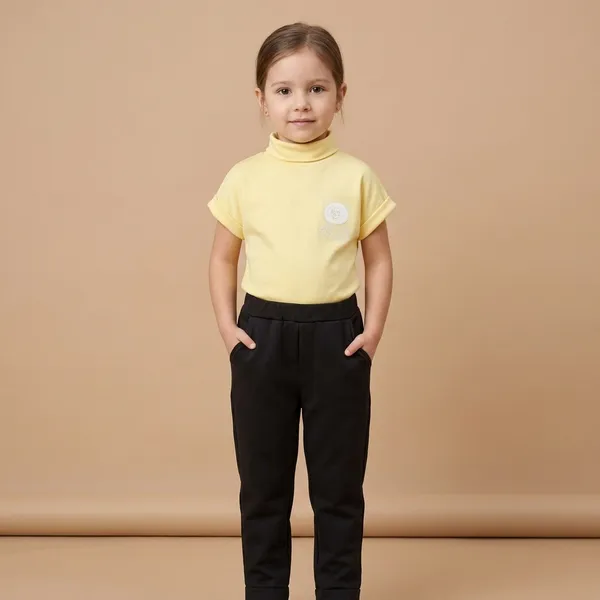 Yellow_And_Black_Cotton_High_Neck_Top_And_Pants_Set_For_Girls