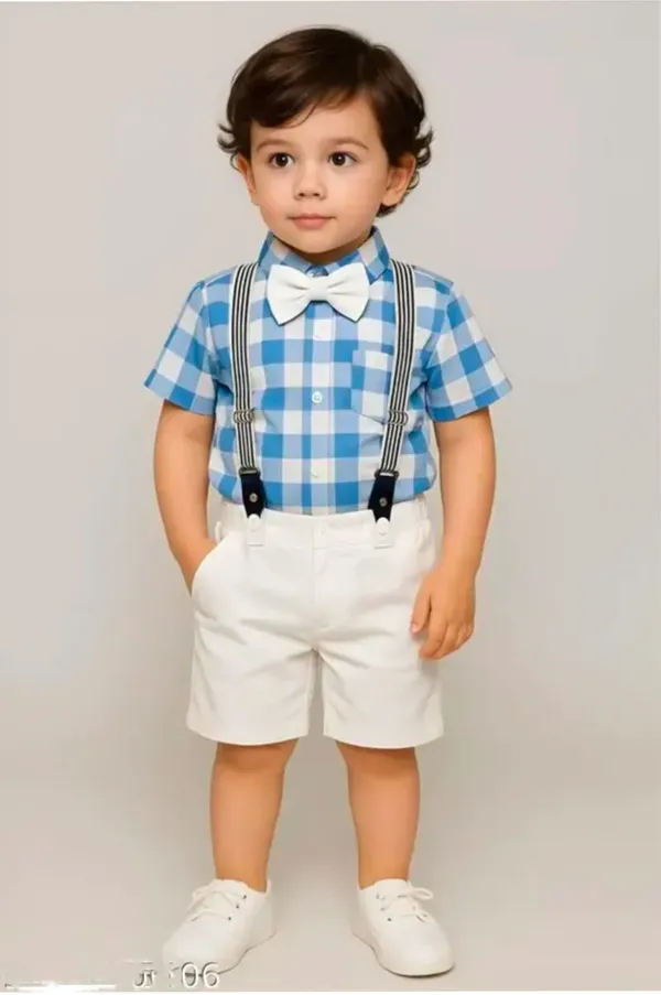 Blue_And_White_Cotton_Checkered_Shirt_Shorts_Suspender_Set_For_Boys