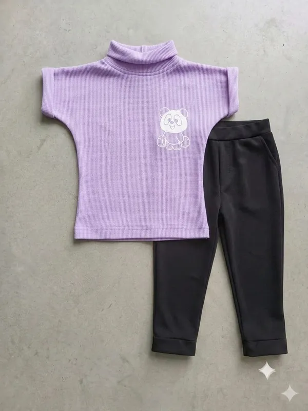 Lavender_And_Charcoal_Cotton_Ribbed_Turtleneck_Top_And_Pants_Set_For_Girls