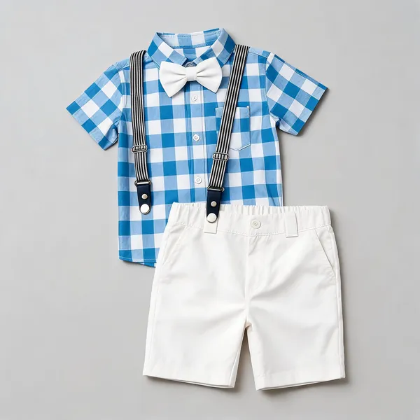 Blue_And_White_Cotton_Checkered_Shirt_Shorts_Suspender_Set_For_Boys