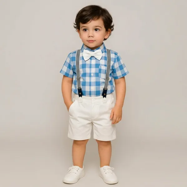 Blue_And_White_Cotton_Checkered_Shirt_Shorts_Suspender_Set_For_Boys