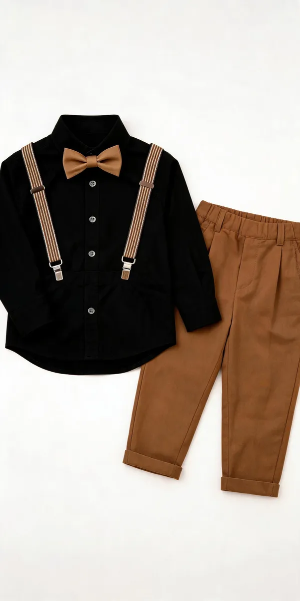 Black_And_Brown_Cotton_Shirt_Trouser_Suspender_Bow_Tie_Set_For_Boys