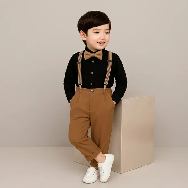 Black_And_Brown_Cotton_Shirt_Trouser_Suspender_Bow_Tie_Set_For_Boys