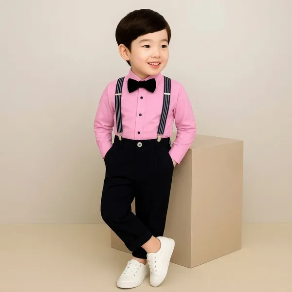 Pink_And_Black_Cotton_Shirt_Trouser_Suspender_Bow_Tie_Set_For_Boys