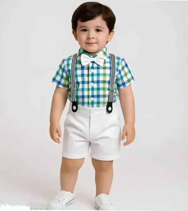 Green_And_White_Cotton_Checked_Shirt_Shorts_Suspender_Set_For_Boys