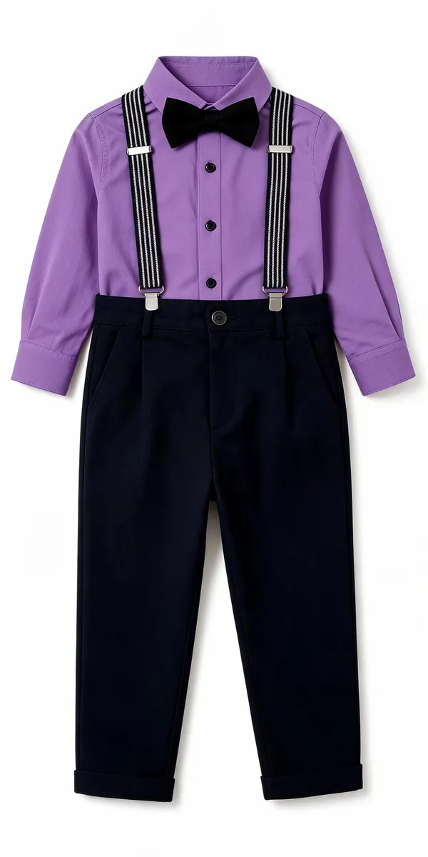 Purple_And_Black_Cotton_Shirt_Trouser_Suspender_Bow_Tie_Set_For_Boys