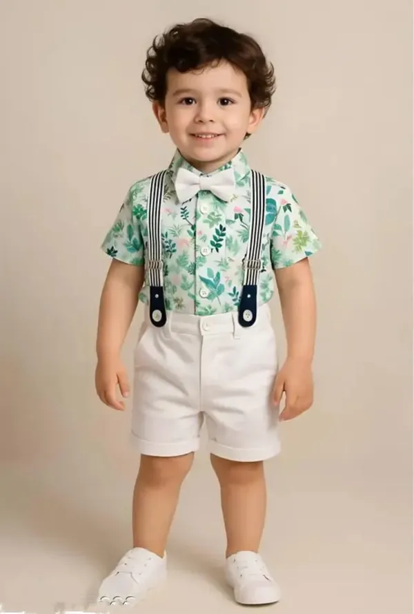 Green_And_White_Cotton_Floral_Print_Shirt_Shorts_Suspender_Set_For_Boys
