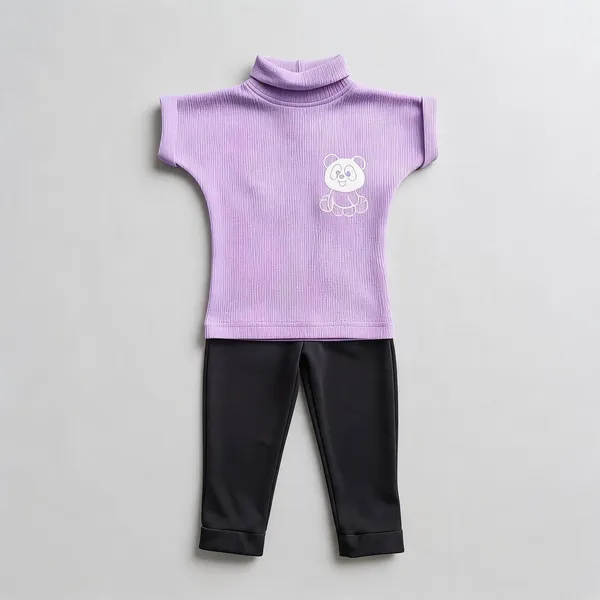 Lavender_And_Charcoal_Cotton_Ribbed_Turtleneck_Top_And_Pants_Set_For_Girls