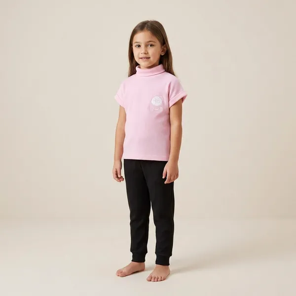 Pink_And_Black_Cotton_Ribbed_Mock_Neck_Top_And_Pants_Set_For_Girls