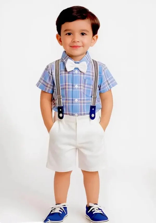Purple_And_White_Cotton_Plaid_Shirt_Shorts_Suspender_Set_For_Boys