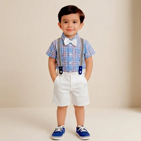 Purple_And_White_Cotton_Plaid_Shirt_Shorts_Suspender_Set_For_Boys