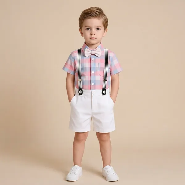 Pink_And_White_Cotton_Striped_Shirt_Shorts_Suspender_Set_For_Boys