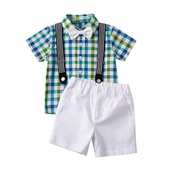 Green_And_White_Cotton_Checked_Shirt_Shorts_Suspender_Set_For_Boys
