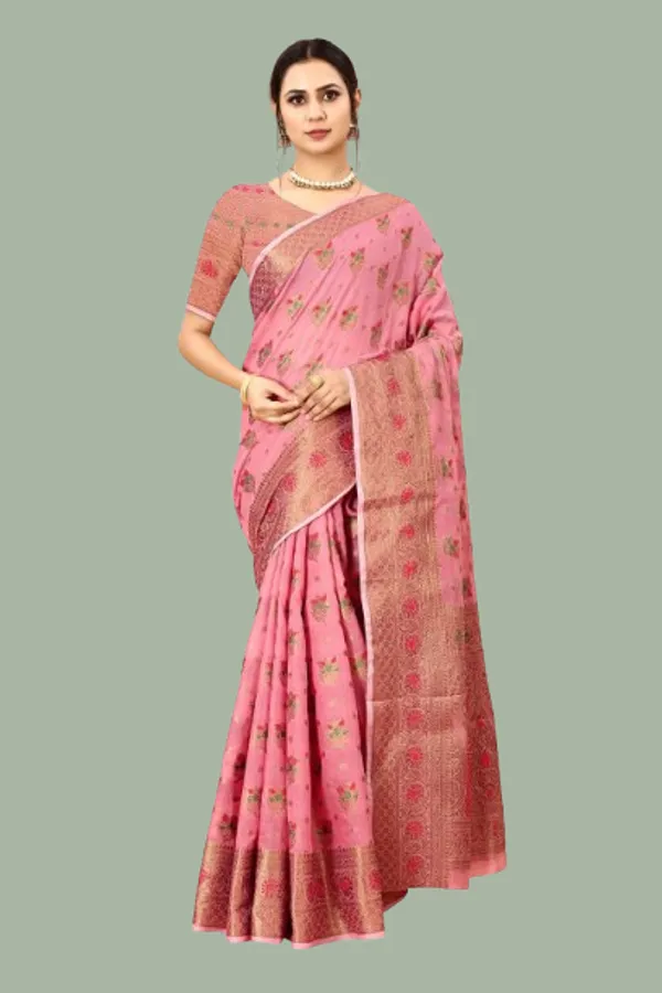 Women_Cotton_Silk_Kanjeevaram_Saree_With_Blouse_Piece