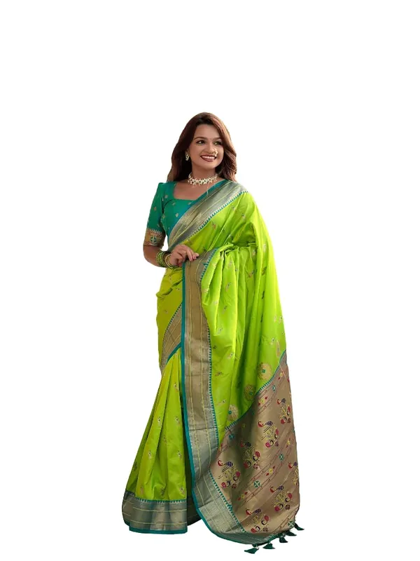 Women_Paithani_Lichi_Silk_Kanjivaram_Saree_With_Unstitched_Blouse_Piece