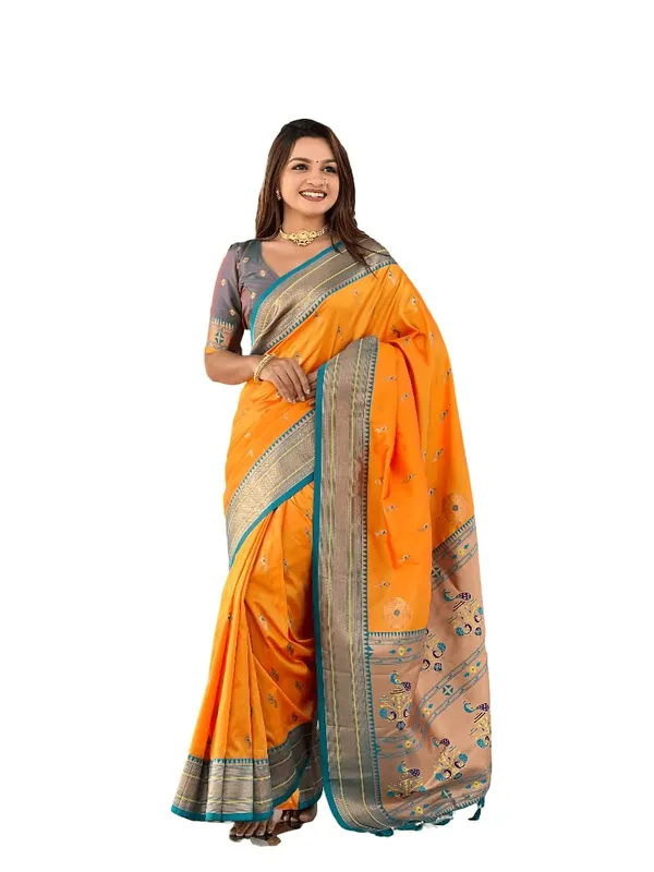 Women_Paithani_Lichi_Silk_Kanjivaram_Saree_With_Unstitched_Blouse_Piece