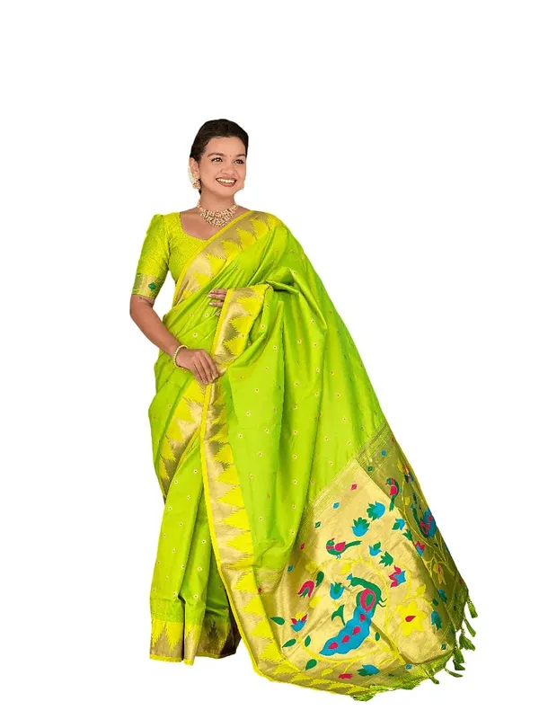 WoMensilk_Blend_Paithani_Saree_With_Unstitched_Blouse_Piece