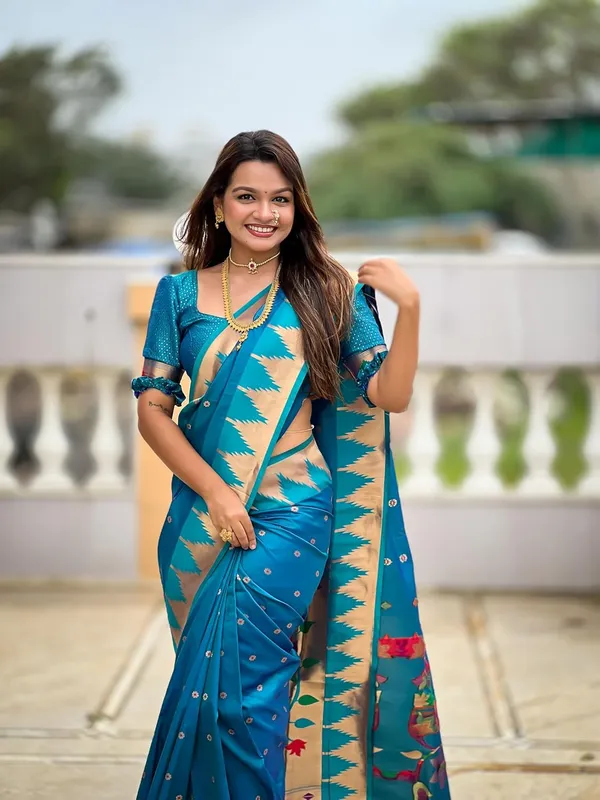 WoMensilk_Blend_Paithani_Saree_With_Blouse_Piece