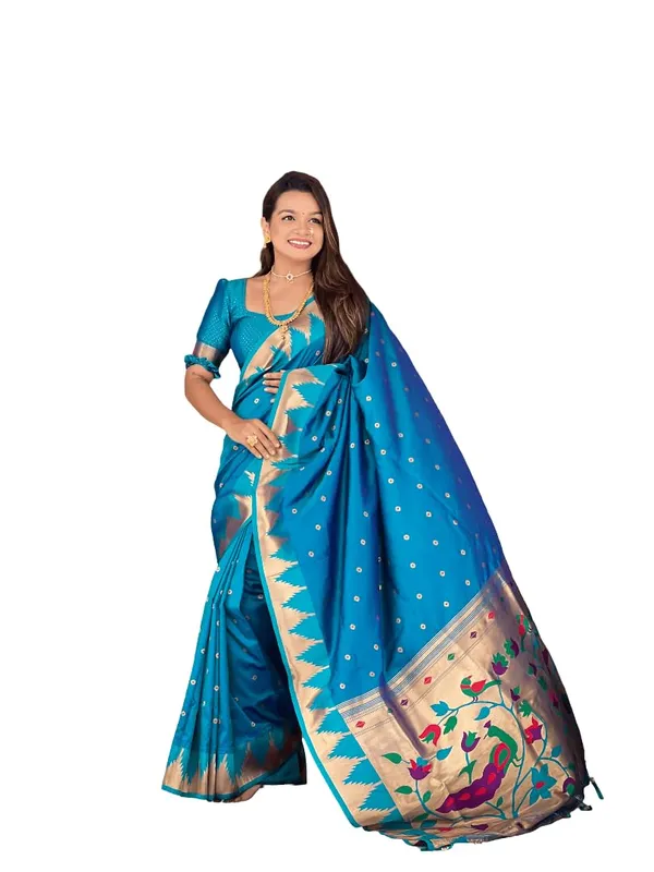 WoMensilk_Blend_Paithani_Saree_With_Blouse_Piece
