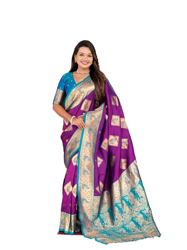 Banarasi_Silk_Blend_Woven_Saree_With_Blouse_Piece