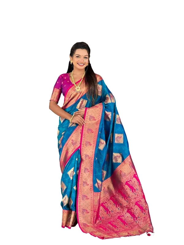 Banarasi_Silk_Blend_Woven_Saree_With_Blouse_Piece