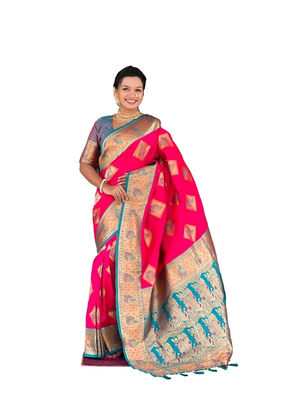 Banarasi_Silk_Blend_Woven_Saree_With_Blouse_Piece