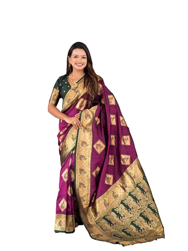 Banarasi_Silk_Blend_Woven_Saree_With_Blouse_Piece