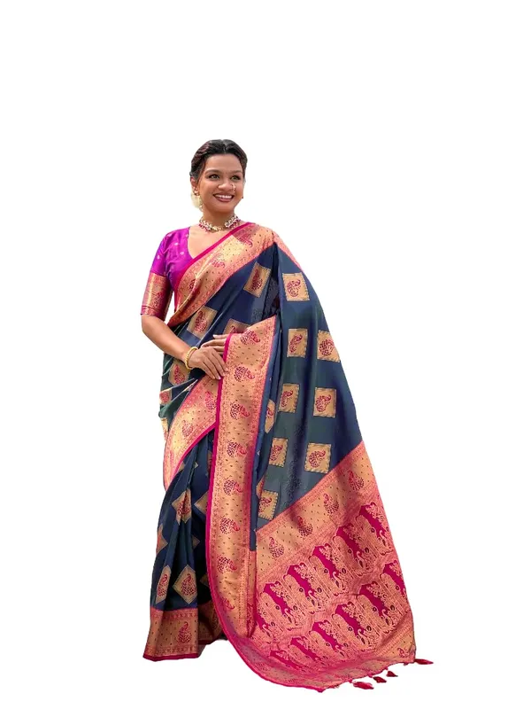 Banarasi_Silk_Blend_Saree_With_Blouse_Piece