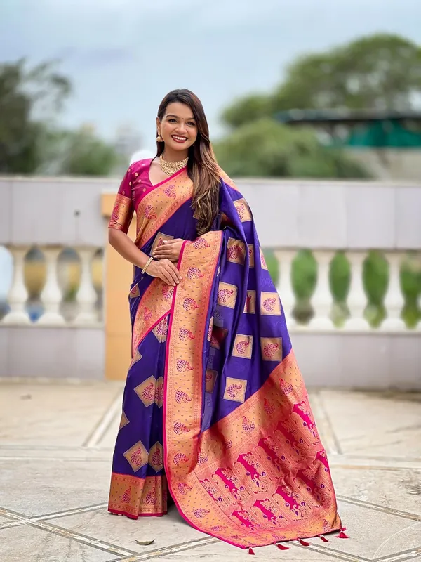 Banarasi_Silk_Blend_Woven_Saree_With_Blouse_Piece