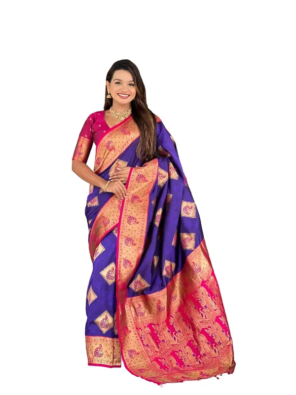 Banarasi_Silk_Blend_Woven_Saree_With_Blouse_Piece