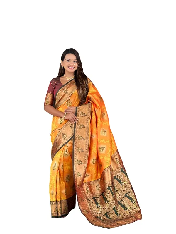 Banarasi_Silk_Blend_Woven_Saree_With_Blouse_Piece
