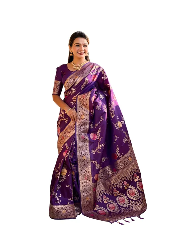 Banarasi_Silk_Blend_Woven_Saree_With_Blouse_Piece