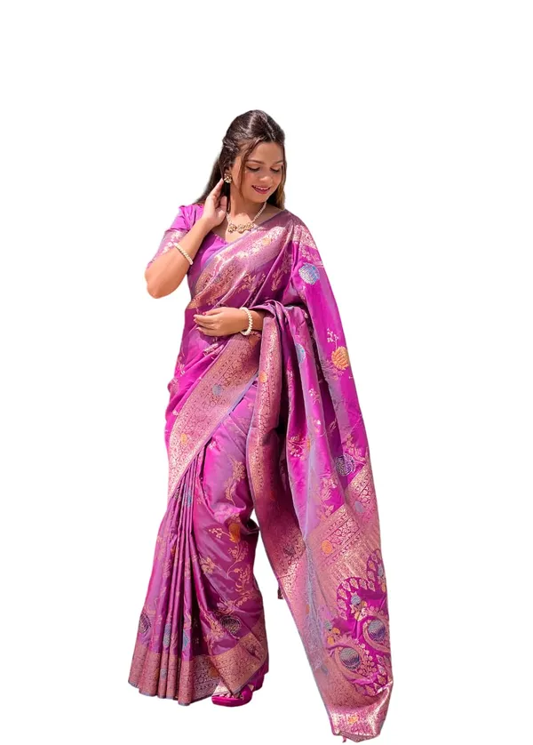 Banarasi_Silk_Blend_Woven_Saree_With_Blouse_Piece