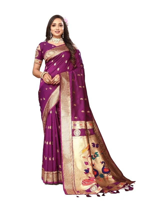 Women_Paithani_Lichi_Silk_Kanjivaram_Saree_With_Unstitched_Blouse_Piece