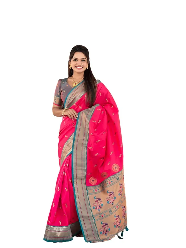 Women_Paithani_Lichi_Silk_Kanjivaram_Saree_With_Unstitched_Blouse_Piece