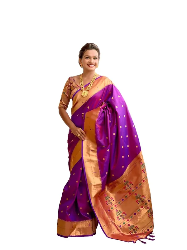 WoMensilk_Blend_Paithani_Saree_With_Unstitched_Blouse_Piece