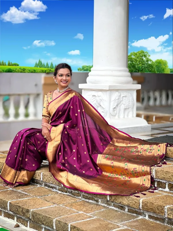 WoMensilk_Blend_Paithani_Saree_With_Unstitched_Blouse_Piece