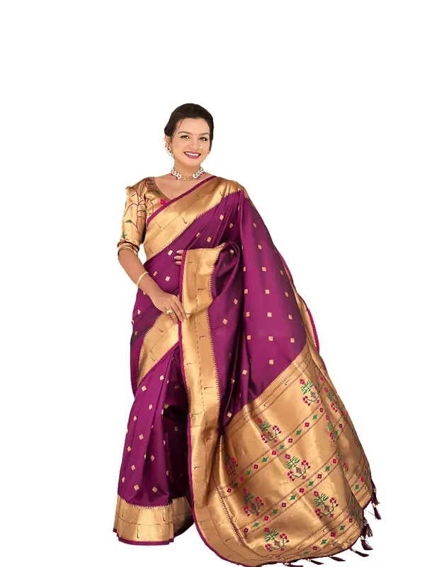 WoMensilk_Blend_Paithani_Saree_With_Unstitched_Blouse_Piece