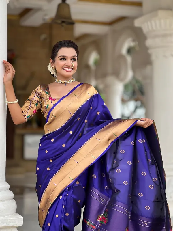 WoMensilk_Blend_Paithani_Saree_With_Unstitched_Blouse_Piece