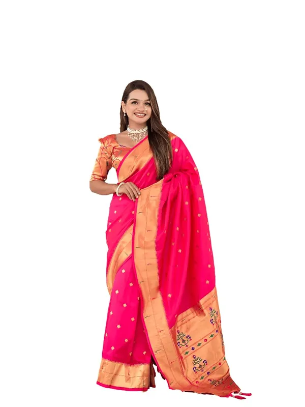 WoMensilk_Blend_Paithani_Saree_With_Unstitched_Blouse_Piece